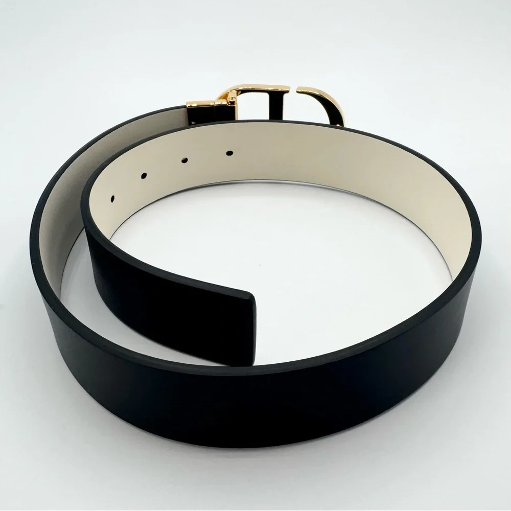 NEW Christian Dior 30 Montaigne Reversible CD Logo Gold Black White Latte Belt